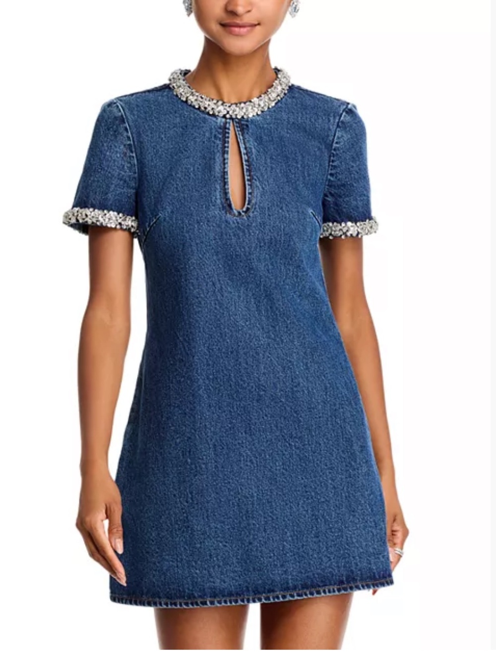 Self Portrait Embellished Trim Blue Denim Mini Dress size 4